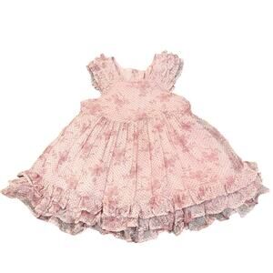 April Cornell Infant Aimee Floral Flare Dress 0-6M Pink Short Sleeve Ruffle
